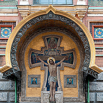 仰视,耶稣十字架,墙壁,救世主教堂,溢出,血,彼得斯堡,俄罗斯