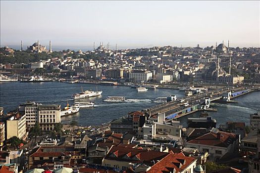 地区,加拉达塔,桥,跨越,金角湾,清真寺,远景,伊斯坦布尔,土耳其
