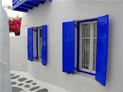 蓝色,窗户,希腊群岛