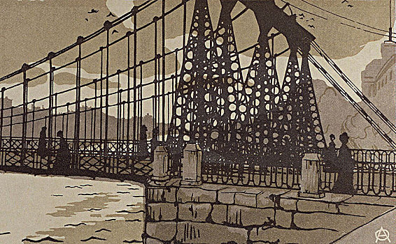 链索桥,圣彼得堡,早,20世纪,艺术家