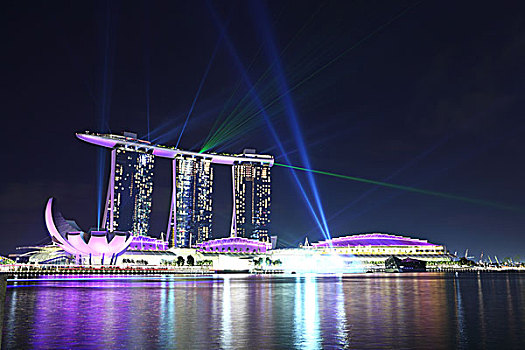 新加坡,天际线,夜晚