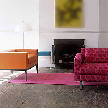 橙色,立方体,扶手椅,粉色,图案,沙发,正面,壁炉,传统,气氛