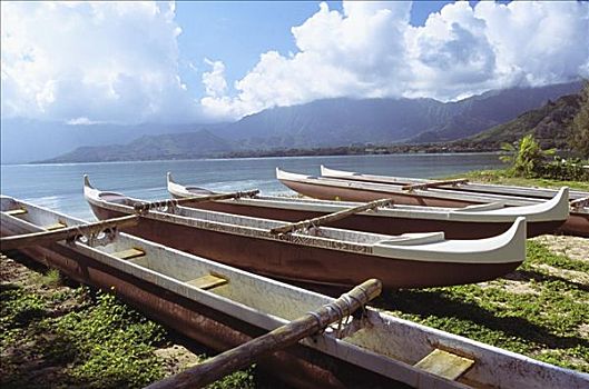 夏威夷,瓦胡岛,卡内奥赫湾,秘密,岛屿,线条,舷外支架,独木舟,海滩