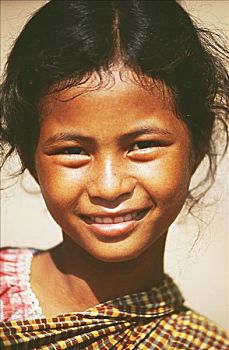 柬埔寨,吴哥,特写,微笑,小女孩