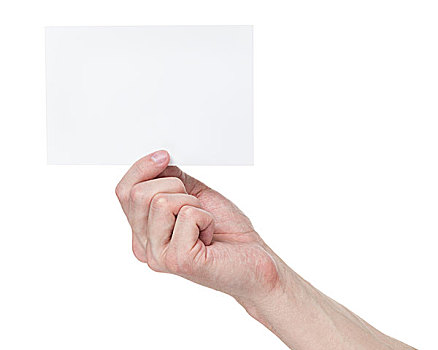 男人,握着,留白,尺寸,纸,卡片,隔绝,白色背景