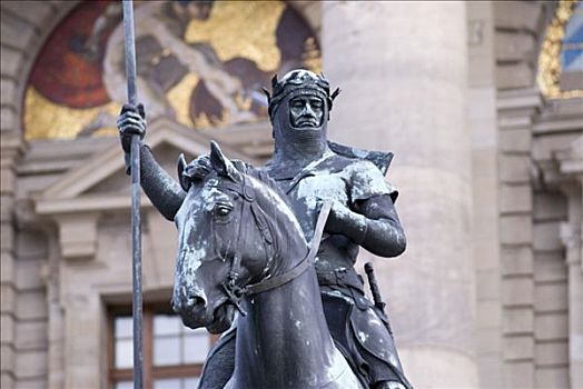 雕塑,骑士,正面,政府建筑,巴伐利亚,慕尼黑,德国