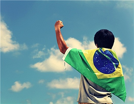 兴奋,男人,拿着,巴西,旗帜