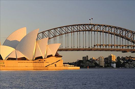 悉尼歌剧院,海港大桥,日出,悉尼,澳大利亚