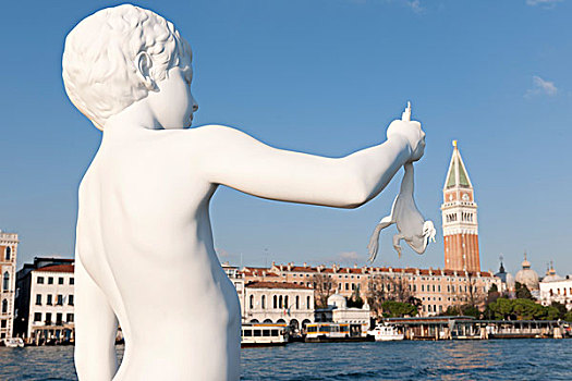 雕塑,裸露,男孩,地区,威尼斯,威尼托,意大利,南欧