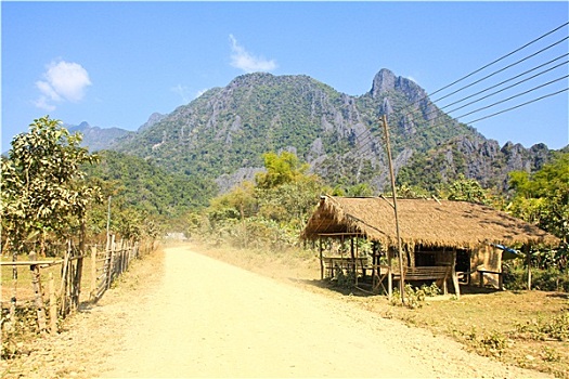乡村道路,万荣,老挝