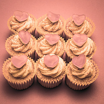 情人节,杯形蛋糕,粉色背景