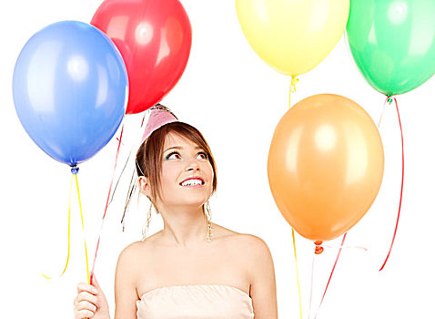 高兴,青少年,聚会,女孩,气球
