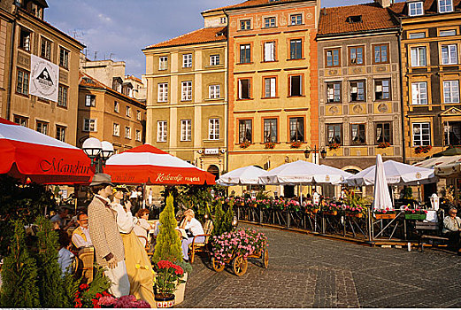 街边咖啡厅,城市广场,老城广场,华沙,波兰