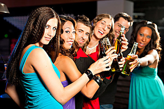 群体,聚会,人,鸡尾酒,酒吧,俱乐部,一个,女人,看镜头