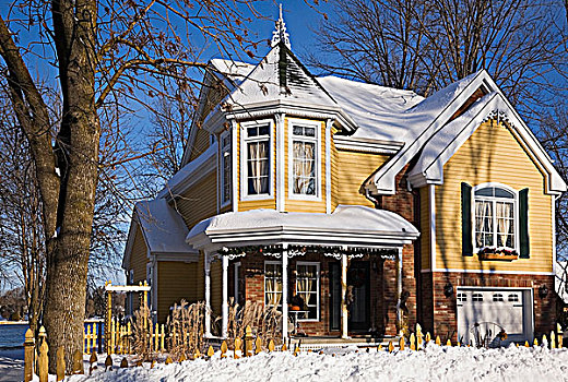 维多利亚风格,住宅,家,冬天,魁北克,加拿大