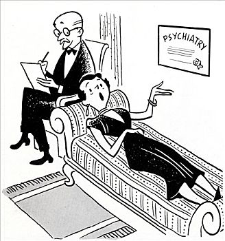 女人,会诊,精神科医师,卡通,20世纪50年代