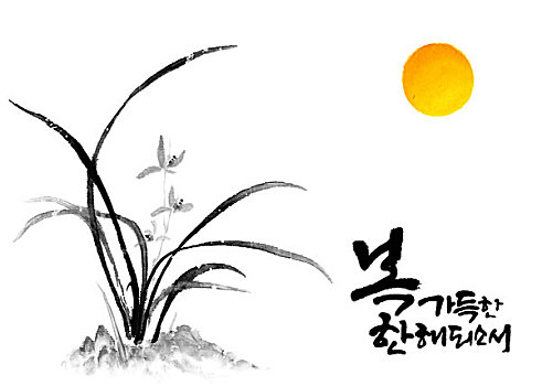 信息,新年,問候,太陽,蘭花