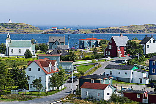 彩色,家,建筑,教堂,大西洋海岸,乡村,纽芬兰,拉布拉多犬,加拿大