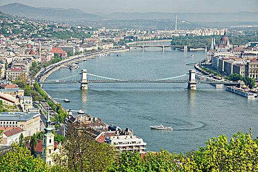 城市,多瑙河,链索桥,布达佩斯,匈牙利,欧洲