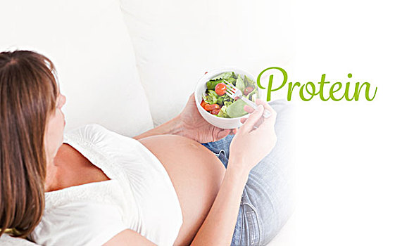 蛋白质,魅力,孕妇,吃,沙拉,躺着,沙发