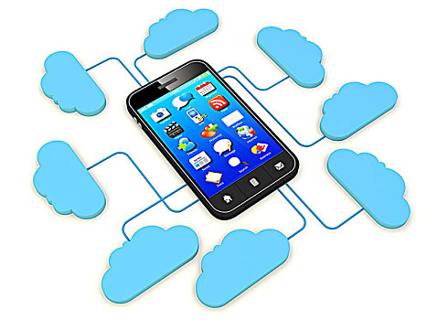智能手机,联系,云,服务器