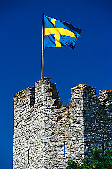 瑞典,旗帜,老,塔