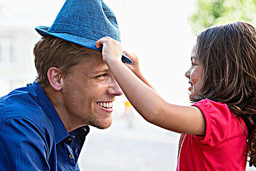 可爱,小女孩,穿戴,帽子,父亲