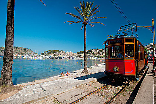 西班牙,港口,马略卡岛,有轨电车,过去,海滩