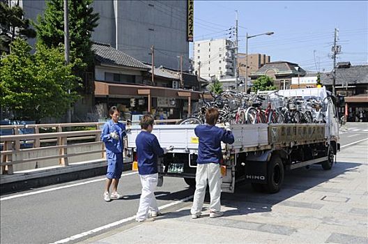 停放,自行车,收集,城市,卡车,运输,京都,日本,亚洲