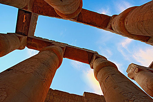 巨大,柱子,日落,卢克索神庙,现代,白天,路克索神庙,古老,底比斯