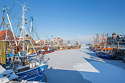 冬天,气氛,虾,船,港口,东方,下萨克森,德国