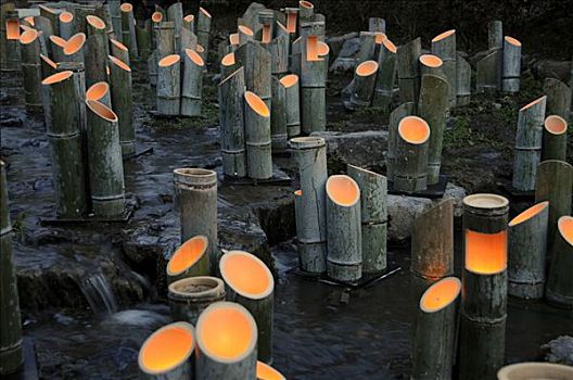 竹子,灯,河流,京都,日本,亚洲