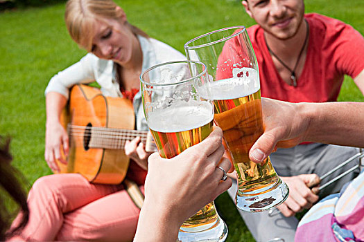 人,烧烤,啤酒,吉他,花园