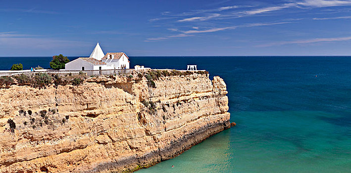 小教堂,岩石,海岸线,阿尔加维,葡萄牙,欧洲