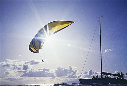 夏威夷,瓦胡岛,大三角帆,飞,帆船,阳光乍现