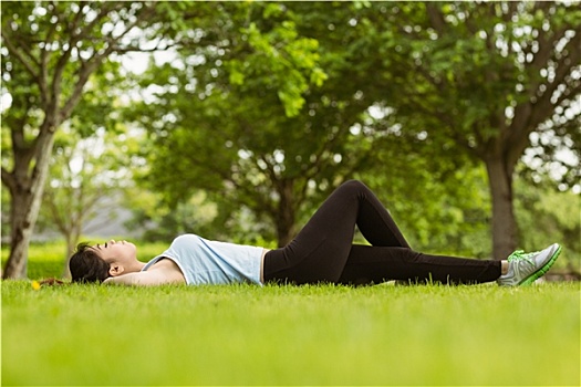 健康,女人,躺着,草,公园