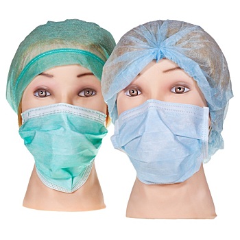 人体模型,医生,头部,戴着,纺织品,手术帽,面具