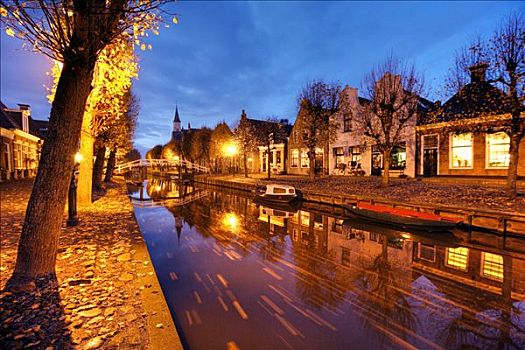 运河,乡村,弗里斯兰省,荷兰,欧洲