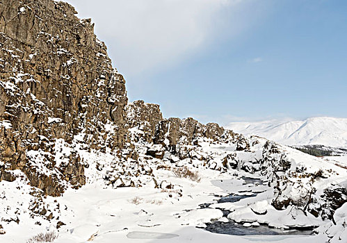 国家公园,冬天,大雪,世界遗产,峡谷,断层,线条,小路,冰岛,大幅,尺寸