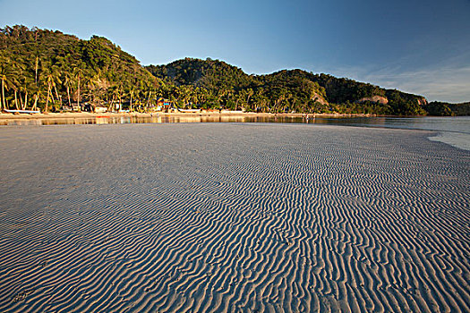 波纹,沙子,退潮,海滩,巴拉望岛,菲律宾