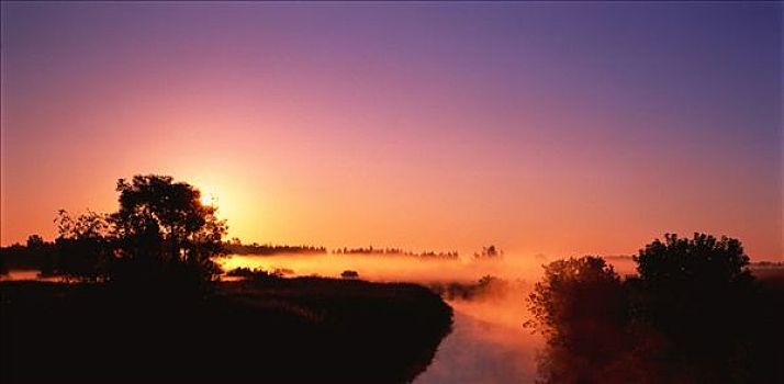 河,日落,魁北克,加拿大