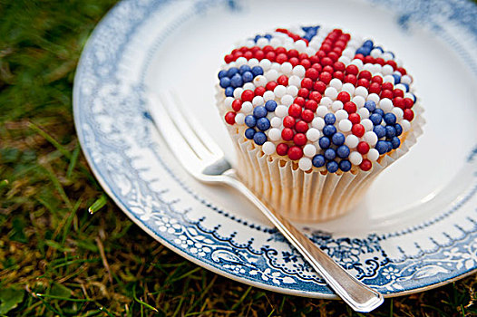 杯形蛋糕,盘子,装饰,英国国旗