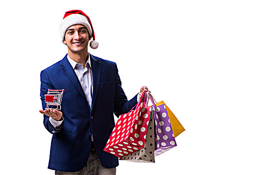 男青年,包,圣诞购物,白色背景,背景