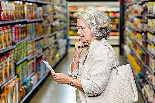 老年,女人,检查,清单,超市