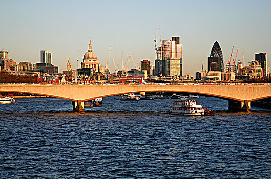 桥,河,大教堂,背景,滑铁卢,泰晤士河,伦敦,英格兰