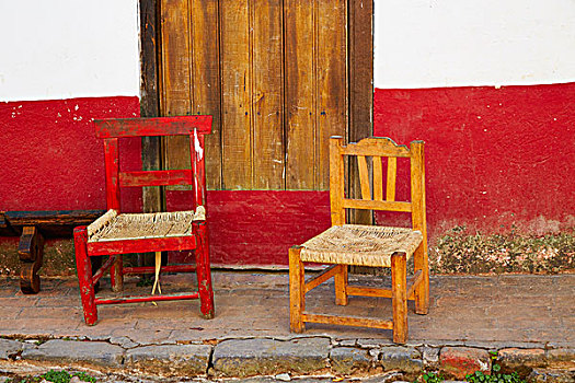 墨西哥,圣塞巴斯蒂安,乡村,门,椅子,画廊