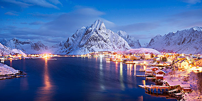 挪威,罗弗敦群岛,瑞恩,冬天,山,晚间