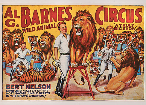 野生动物,马戏团,纳尔逊,凶猛,丛林,兽,牲畜,创意,海报,板画,30年代
