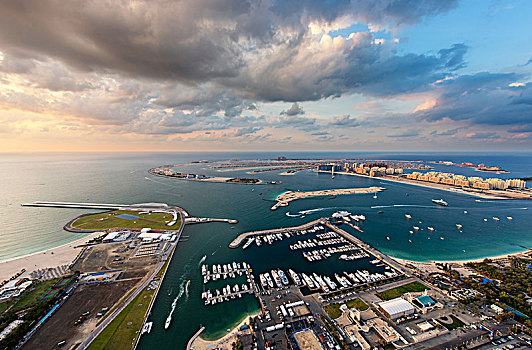 航拍,城市,迪拜,阿联酋,摩天大楼,码头,前景