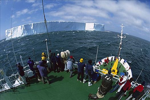 游客,注视,大,扁平,冰山,平台,船,南大洋,南极